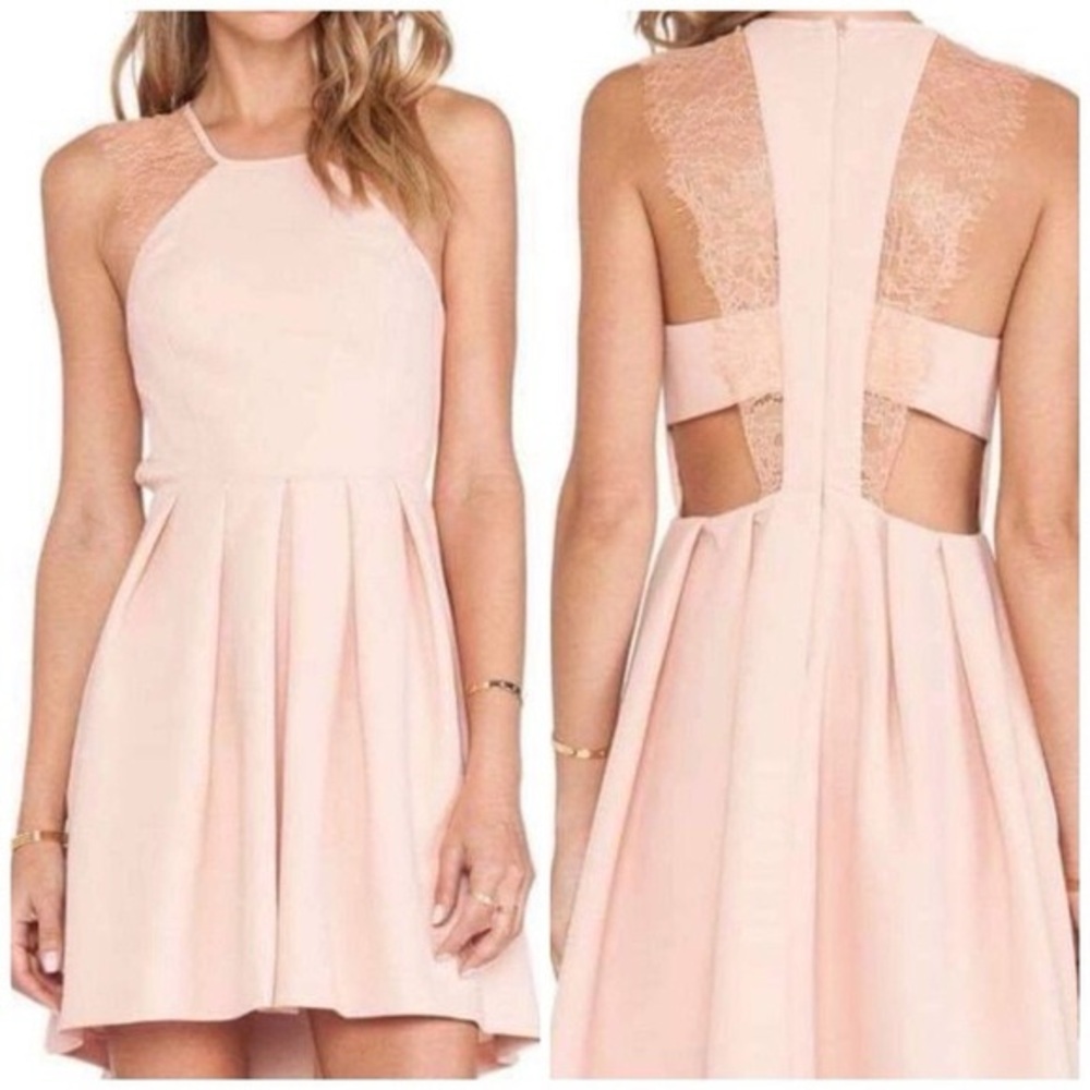 NWT BCBGeneration blush Pink Backless Halter lace dress size 0